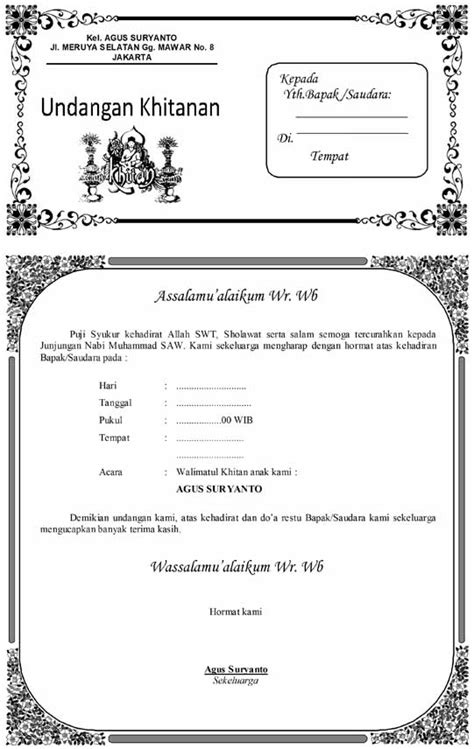 Contoh Surat Undangan Khitan Bahasa Jawa