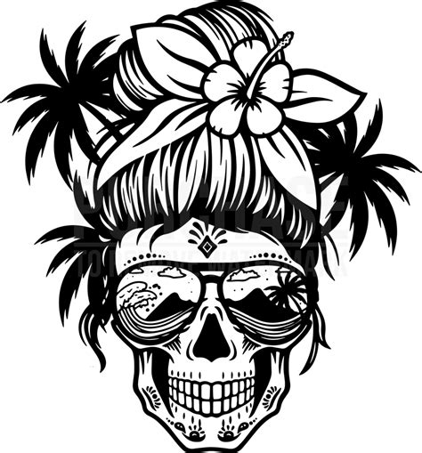 Beach Mom Skull Svg Messy Bun Skull Svg Mom Life Svg Somewhere On A