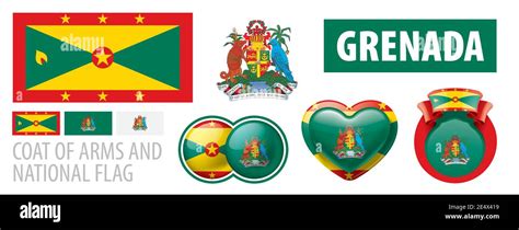 Vector set of the coat of arms and national flag of Grenada Stock ...