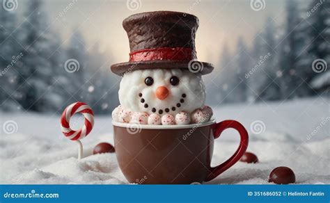 A Cute Snowman Shaped Hot Chocolate Stock Photo Image Of Cake Treat