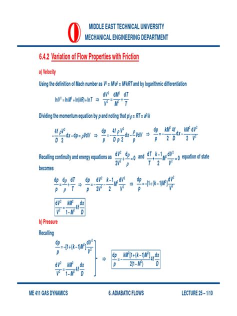 Me 411 Lecture 25 Pdf Compressible Flow Mach Number