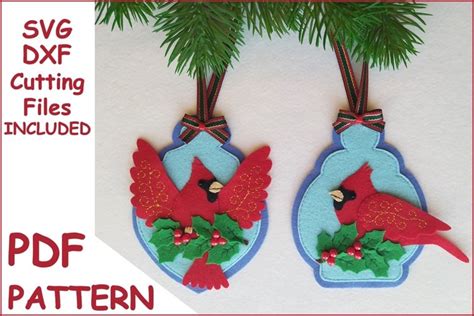 Red Cardinal Bird Ornament 2 Felt Sewing Patterns