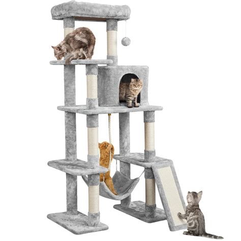 YAHEETECH CAT TREE 159CM 키 큰 캣타워 고양이 긁는 기둥 및 해먹 실내 고양이용 대형 고양이 등산 트리 밝은 회색