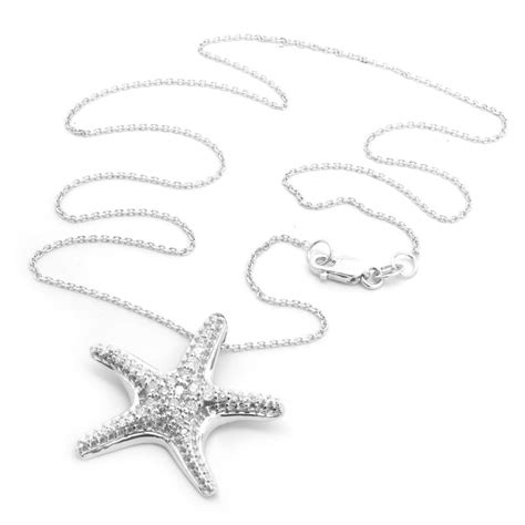 14 Karat White Gold Pave Diamond Starfish Necklace For Sale At 1stdibs