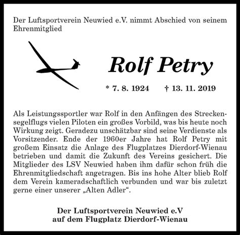 Traueranzeigen Von Rolf Petry Rz Trauer De