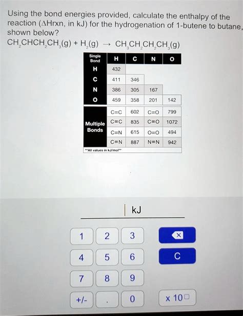 Solved Using The Bond Energies Provided Calculate The Enthalpy Of The