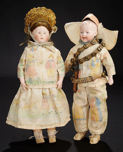 Pair German Bisque Characters By Gebruder Heubach With Amusing Costumes