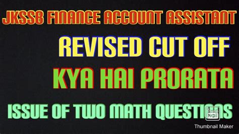 Jkssb Finance Account Assistant Revised Cut Off Prorata Basis All