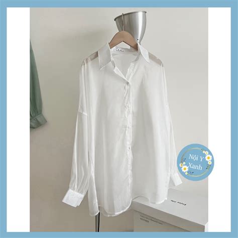 Áo sơ mi voan mỏng xuyên thấu form rộng nội y xanh babydoll hot trend BigBuy360 bigbuy360 vn