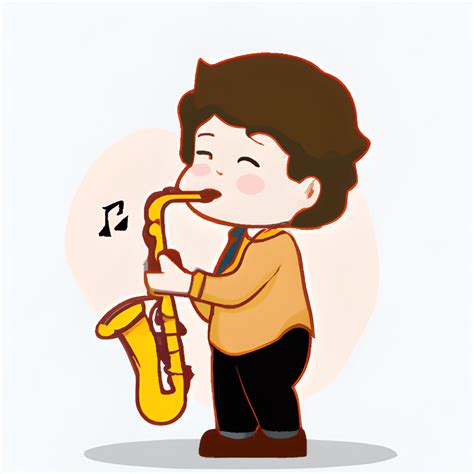 Kawaii Cartoon Child Musician Playing Saxophone · Creative Fabrica