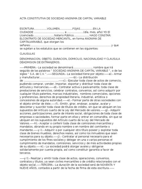 Acta Constitutiva De Sociedad Anonima De Capital Variable Liquidación Compartir Finanzas