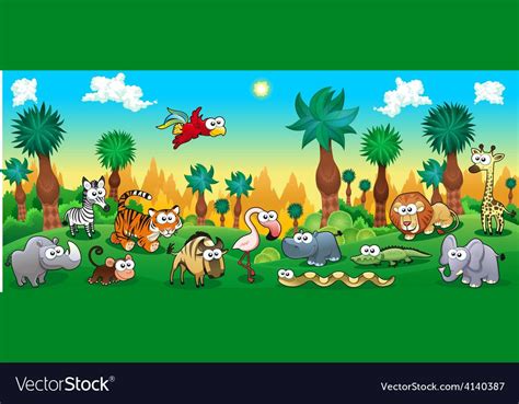 Green forest with funny wild animals Royalty Free Vector | Funny wild ...