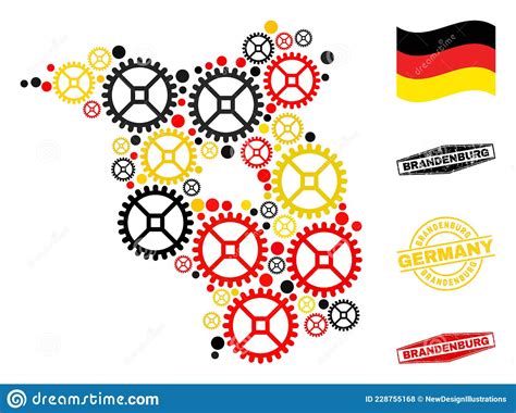 Wheel Composition Brandenburg Land Map In German Flag Colors And Grunge