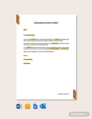 Free Sample Letter Of Interest In Pdf Ms Word Pages Google Docs