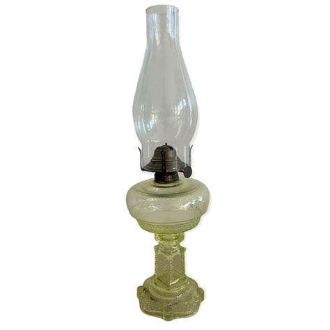 Vintage Antique Vaseline Glass Waterbury Kerosene Oil Lamp 16 On