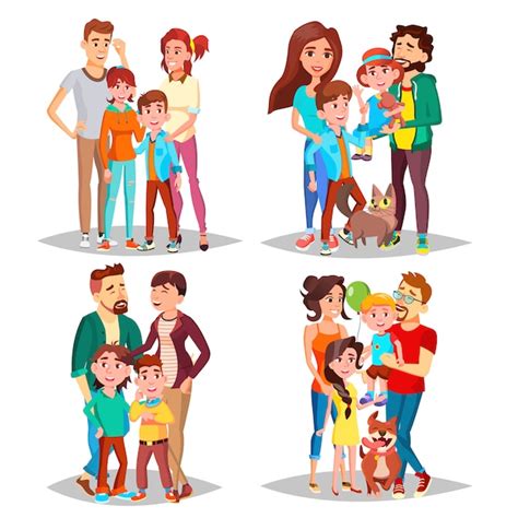 Conjunto De Retratos Familiares Vector Premium