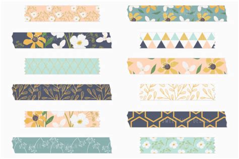 Digital Washi Tape Pretty Wild Flowers Graphic By Sweet Shop Design