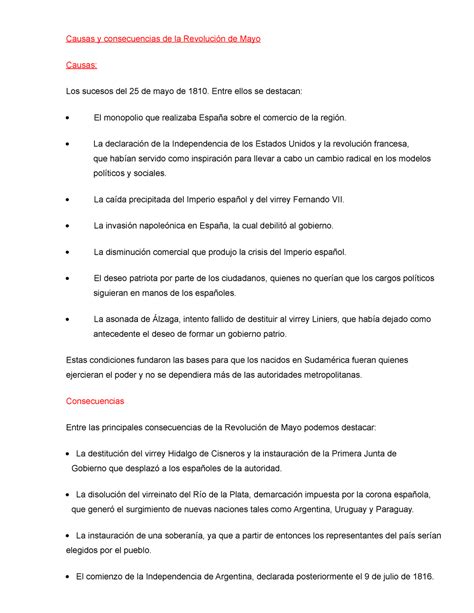 Causas Y Consecuencias De La Revoluci N De Mayo Argentina Causas Y