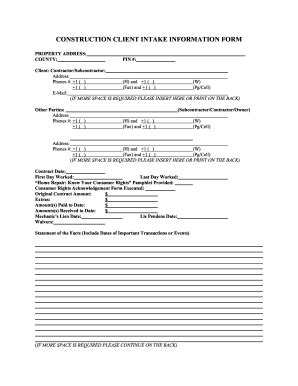 Construction Client Information Fill Online Printable Fillable