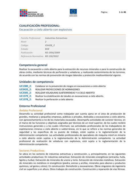 Pdf Cualificaci N Profesional Excavaci N A Cielo Abierto Con