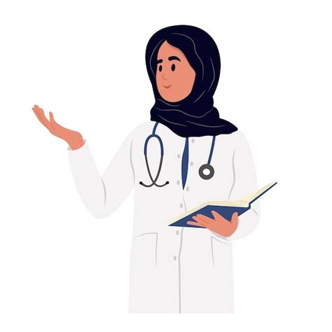 Premium Vector Happy Female Muslim Doctor Is Talking Explaining