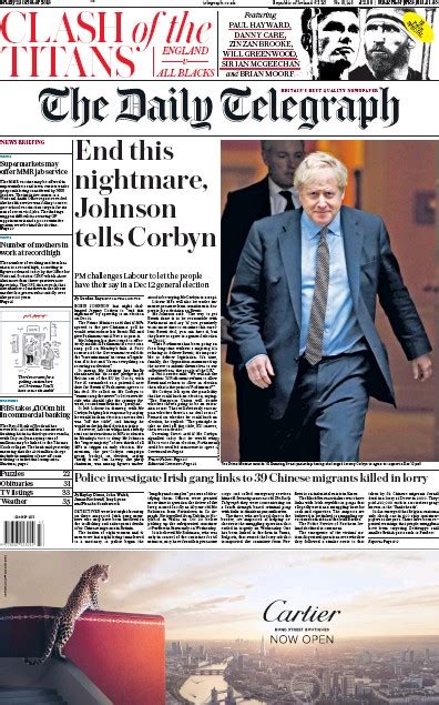 The Daily Telegraph Uk Front Page For 25 October 2019 Paperboy