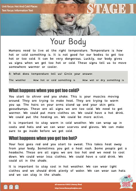Literacy Shed Plus LitShed Resource Hot And Cold Places Stage 1 Comp Your Body