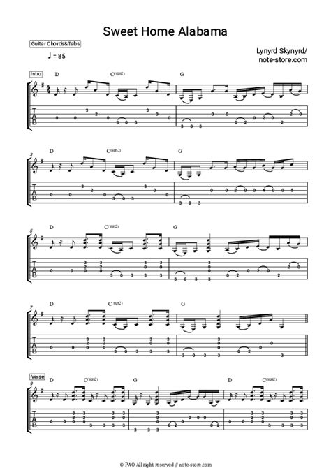 Sweet Home Alabama Chords And Tabs Lynyrd Skynyrd In Note Store