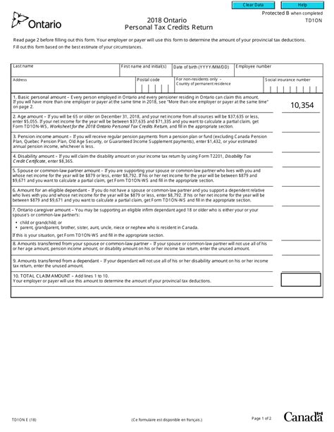 Form Td1on 2018 Fill Out Sign Online And Download Fillable Pdf