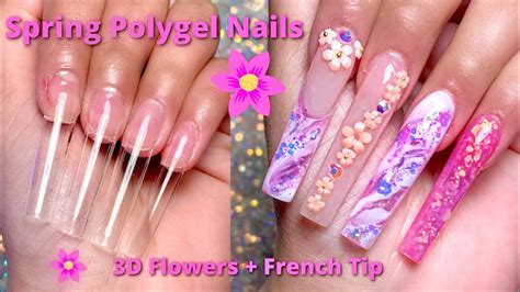 SPRING POLYGEL NAILS FRENCH TIP AND 3D FLOWERS AMAZON POLYGEL KIT