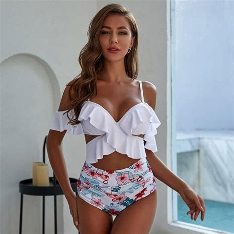 MAILLOT DE BAIN Bikini fleuri à volants pour femmes maillot sexy avec