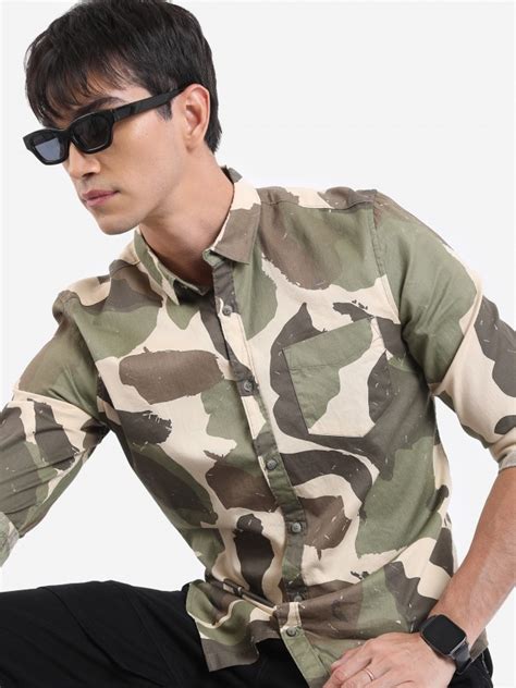 Buy Highlander Khaki Printed Slim Fit Casual Shirt For Men Online At Rs