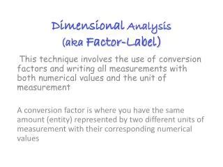 Ppt Dimensional Analysis Factor Label Conversions Powerpoint