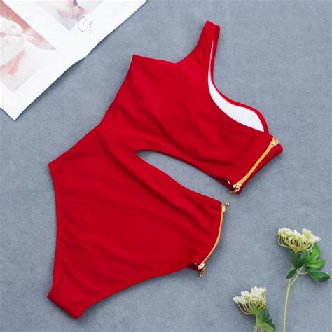 Dropship Hot Bikini Sexy Zipper Design One Shoulder One Piece Swimsuit To Sell Online At A Lower