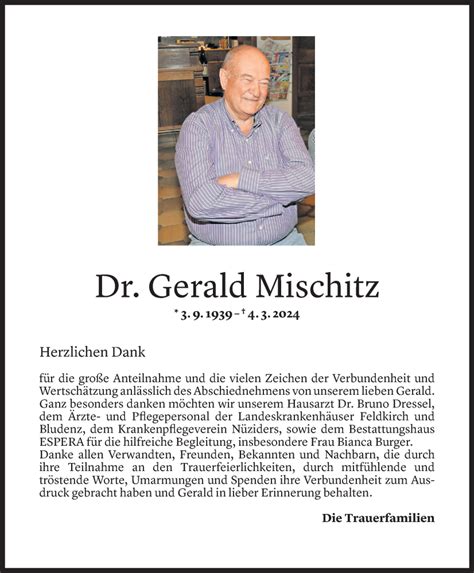 Todesanzeigen Von Gerald Mischitz Todesanzeigen Vorarlberger Nachrichten