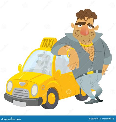 Cartoon Taxi Driver Funny Character With His Yellow Cab Stock Vector - Illustration of business ...