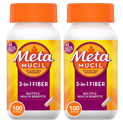 Metamucil Daily Fiber Supplement Capsules Psyllium Husk Fiber For