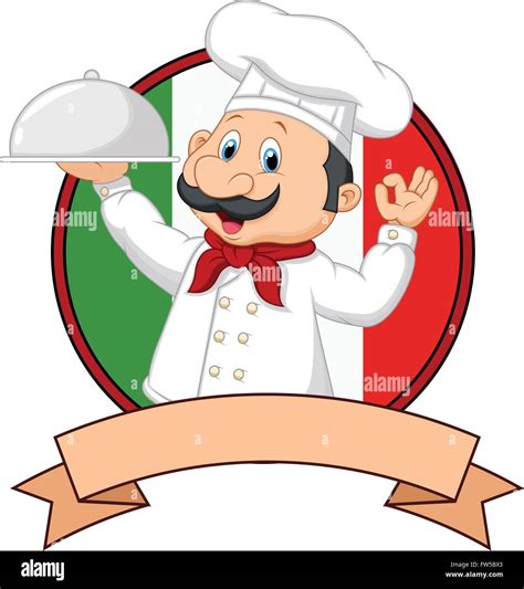 Cartoon Funny Italian Chef Cartoon Holding Platter With Ok Sign Stock