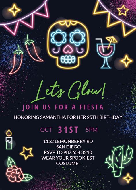 Neon & Glow Party Invitation Templates (Free) | Greetings Island