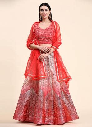 Buy Grey Organza Silk Wedding Wear Mirror Work Ready To Wear Lehenga