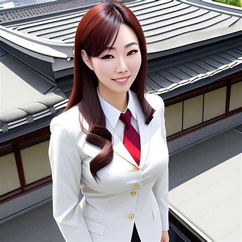 small titls, unbuttoned japanese school uniform, on the roof of the