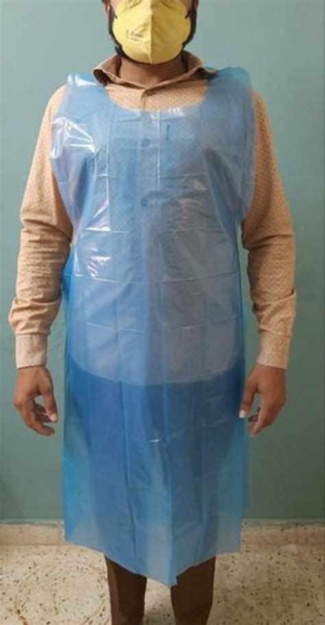 Plain Blue Disposable Plastic Apron For Safety Protection Size