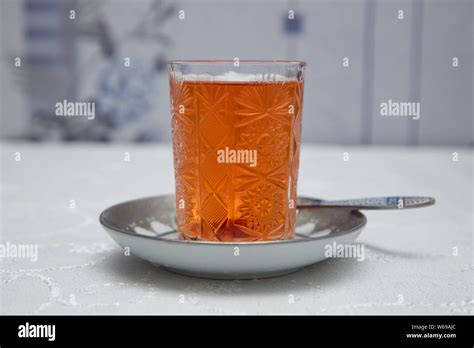 Glass of Azerbaijan tea isolated on white . Cup of tea isolated on ...