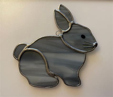 Handmade Stained Glass Bunny Rabbit Suncatcher Gray Etsy In