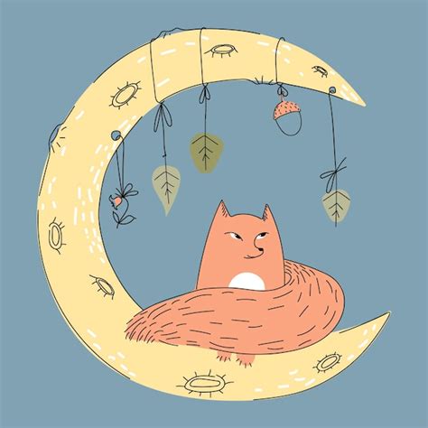 Imagen Boho Con Estilo Fox Moon Doodle Para El Diseño De Decoración