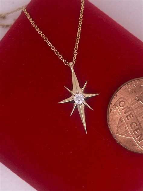 K Solid Gold North Star Diamond Pendant Diamond North Star Etsy