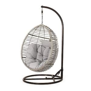 Noble House Multi Brown Steel Egg Shaped Patio Swing With Khaki Cushion