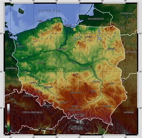 Poljska Elevacija Mapu Mapa Poljske Elevacija Istočne Evrope Evropi