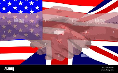 The British and American flags sectioned together with a faded hand ...