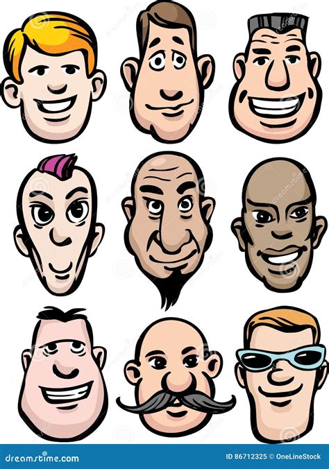 Cartoon men faces stock vector. Illustration of head - 86712325